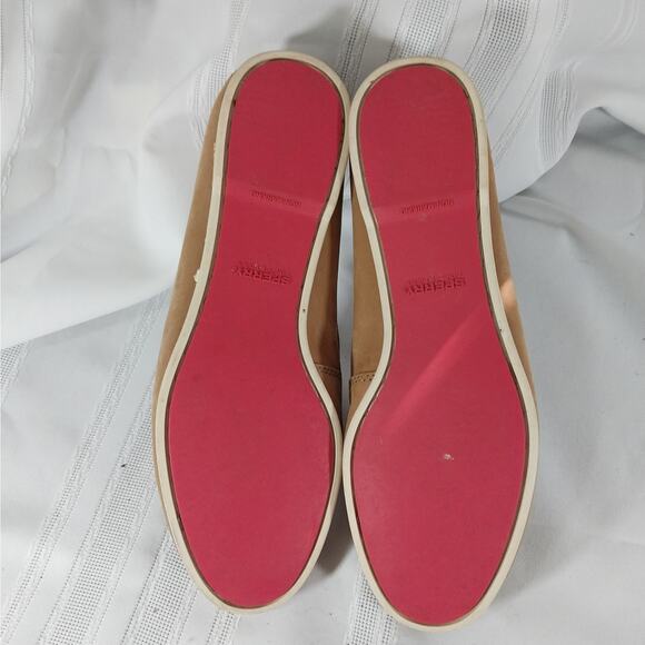 SPERRY! TOPSIDER FAWN BEIGE GENUINE LEATHER, BROWN LACING DECK SHOES! SZ 8M - Picture 9 of 10